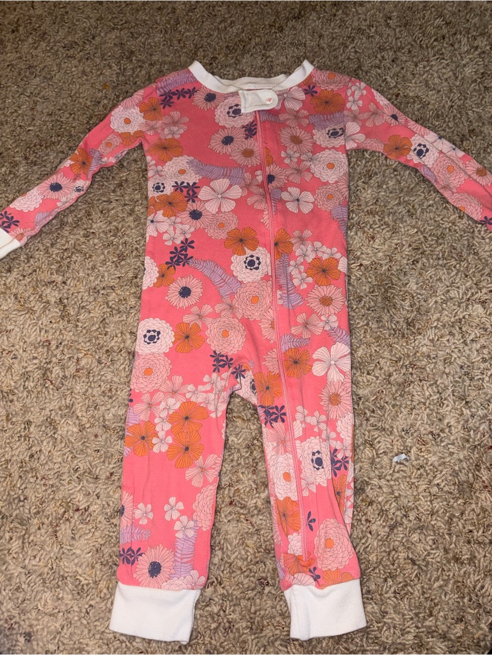 Burt's Bees Pink Floral Zip One-Piece Footie